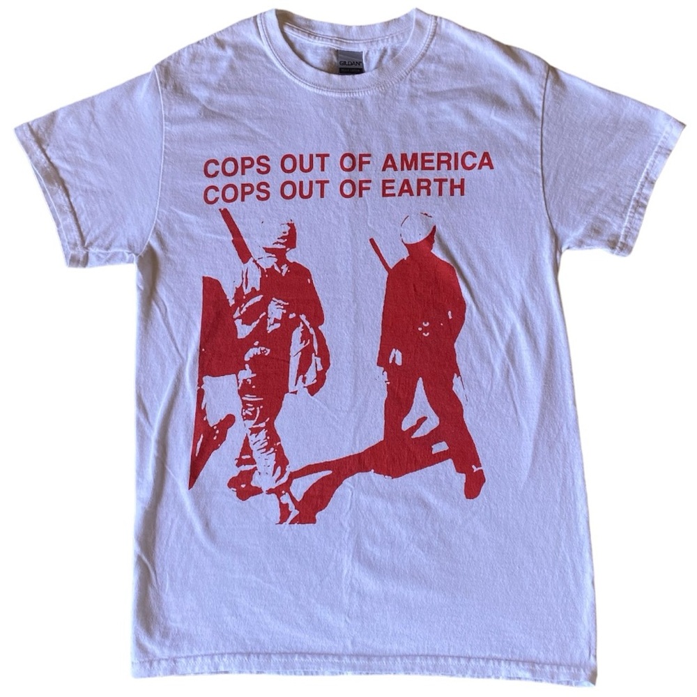 “cops out of america, cops out of earth” t-shirt, size small - never worn
